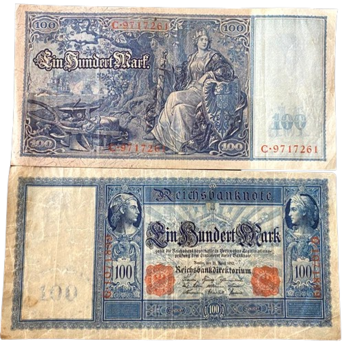 Authentic Historical Germany 100 Mark 1910 Red Seal Banknote